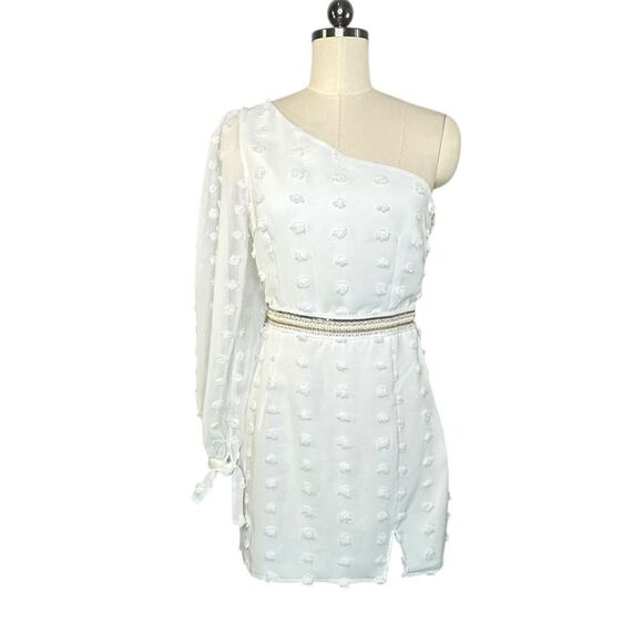Runaway the Label White Alira One Shoulder Long Sleeve mini Dress | S - Picture 2 of 8